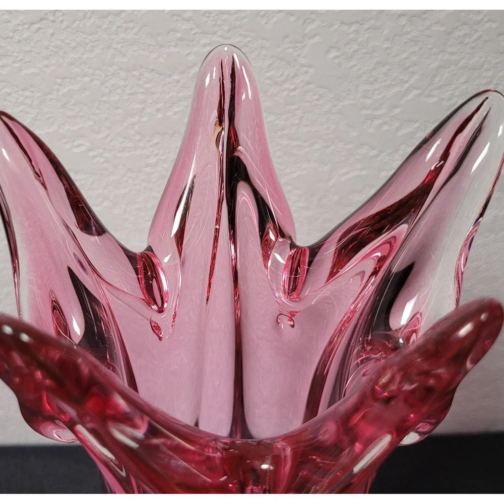 MCM Josef Hospodka Chribska Cranberry Pink Art Glass Starburst Vase Czech 12